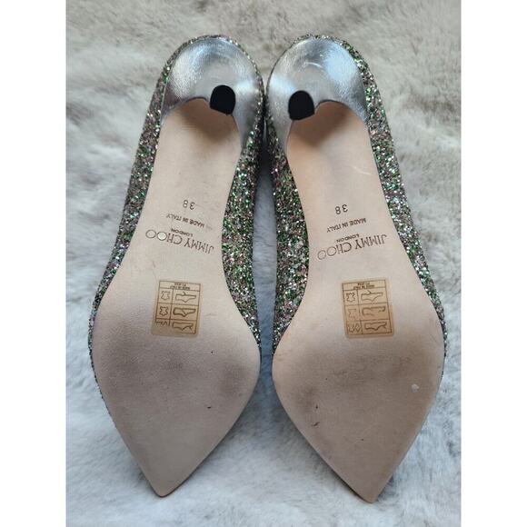 NWD JIMMY CHOO ROMY 85 Pumps Glitter Size EU 38 Green Silver - Picture 10 of 11